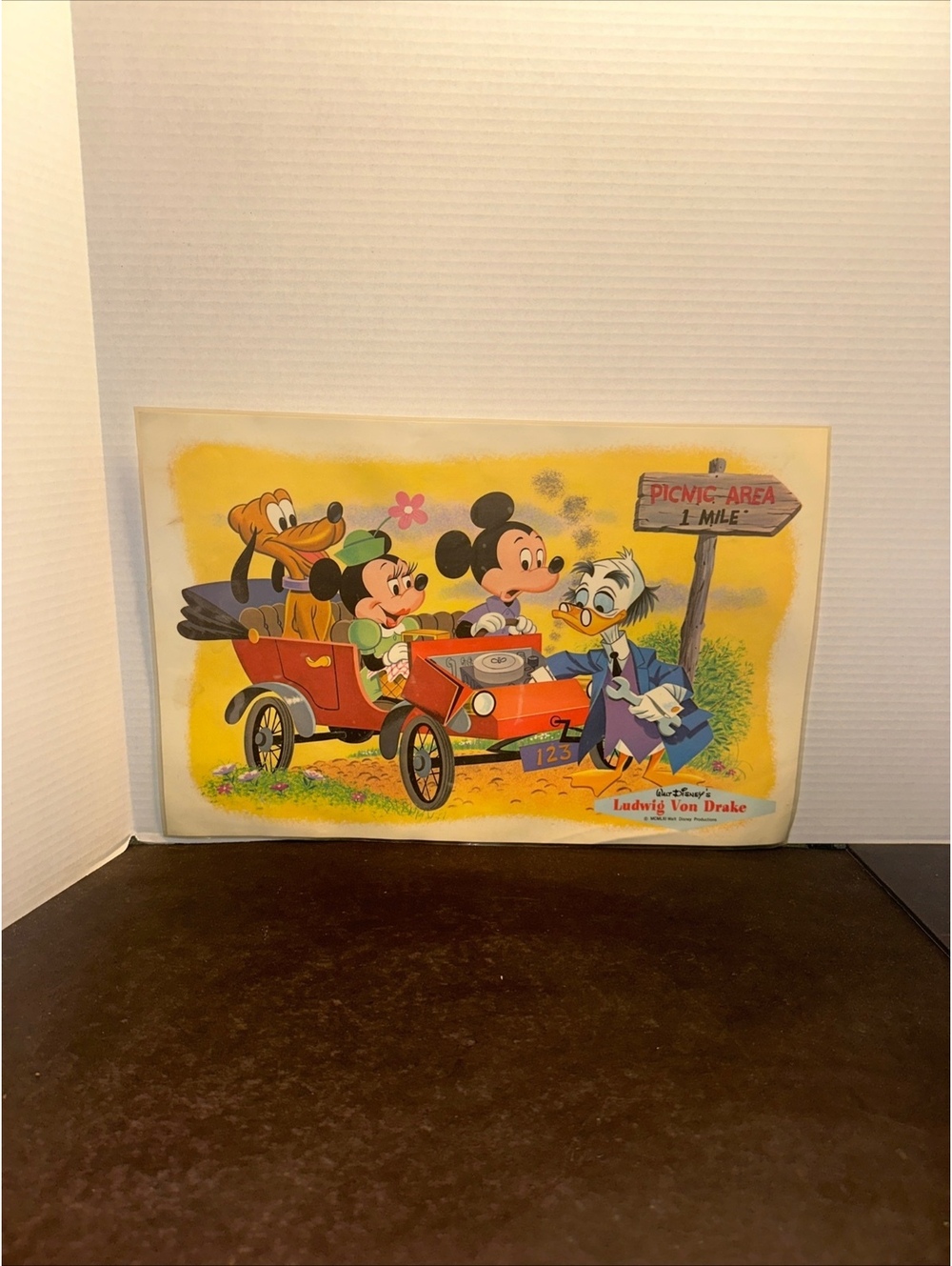 Vintage 1961 Walt Disney Ludwig Von Drake Mickey Minnie Pluto Placemat 11x17